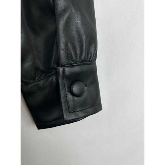 Evereve Small Womens Black Vegan Faux Leather Button Up Midi Dress Trench - Picture 10 of 16